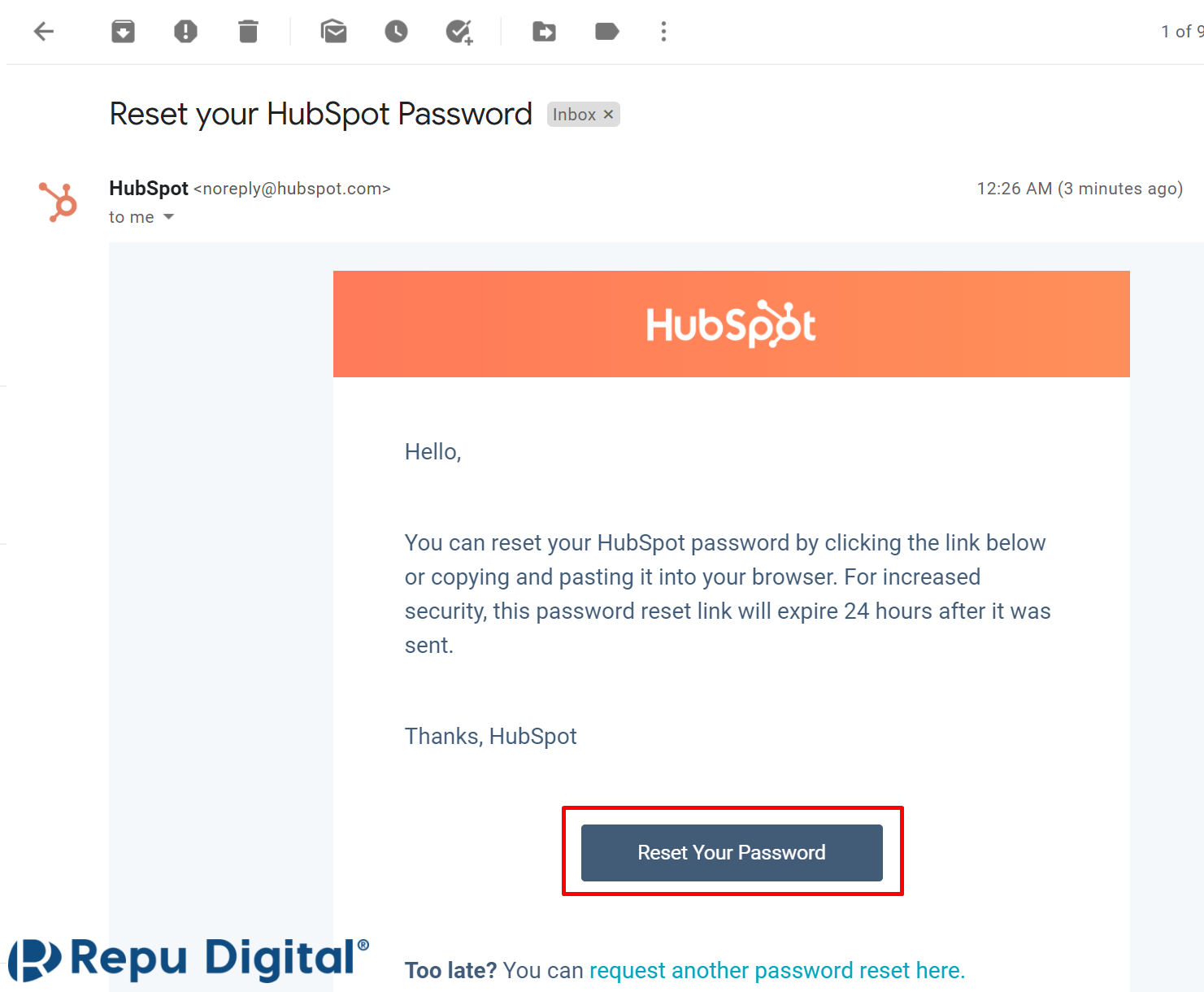 Hướng dẫn kích hoạt tài khoản HubSpot Academy từ Repu - Click để Reset lại mật khẩu