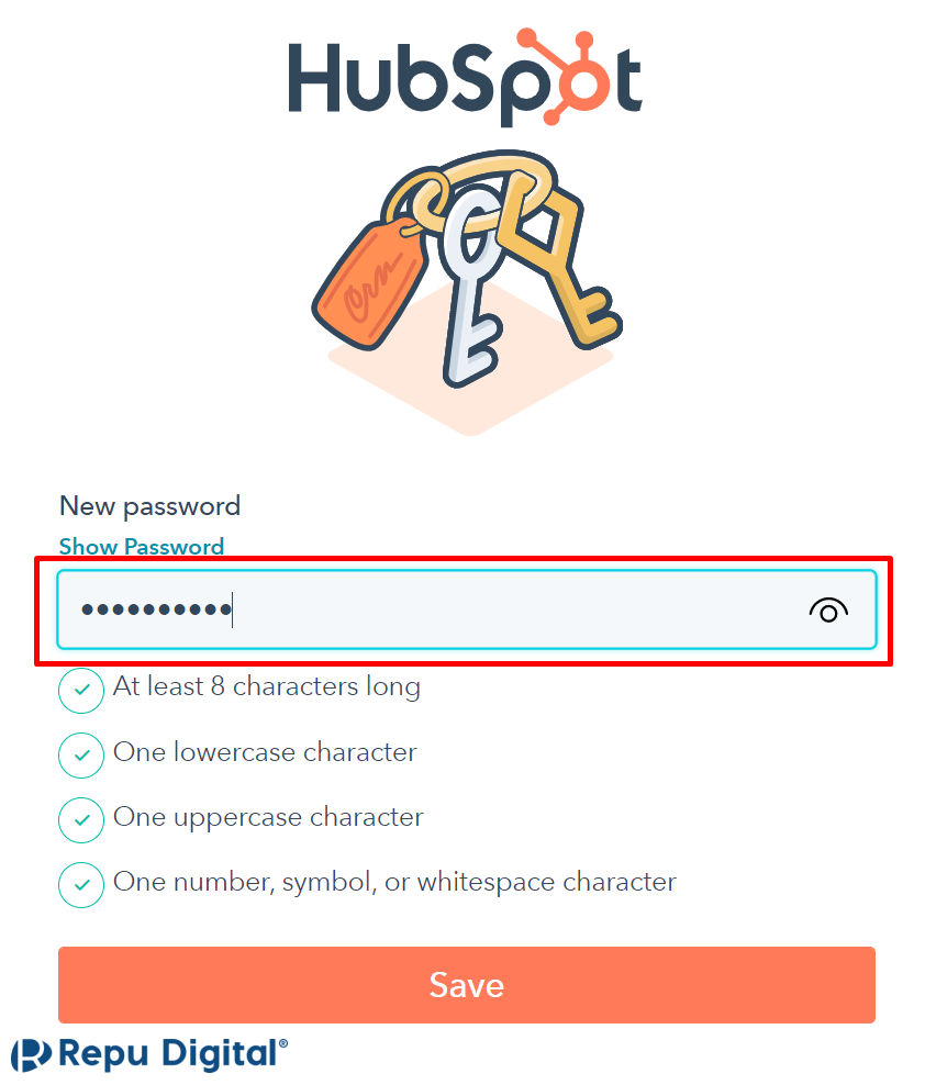Tạo mật khẩu mới cho tài khoản HubSpot
