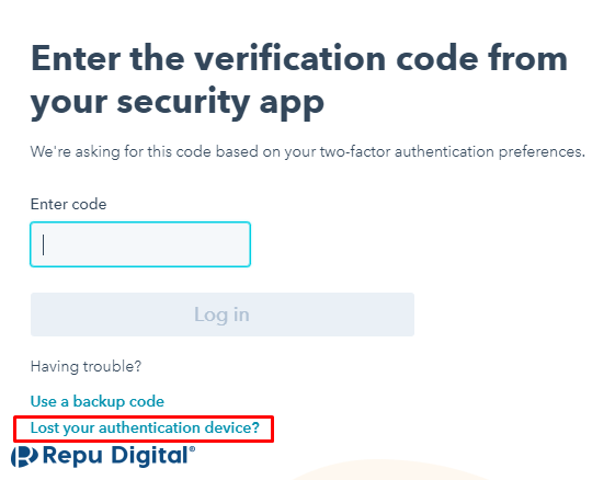 Chọn "Lost your authentication device?" để HubSpot gửi mã code về email